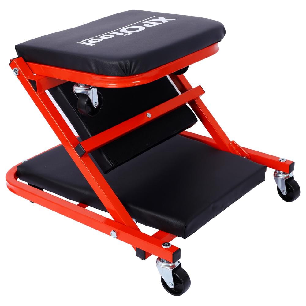 1-Tier Steel 6-Wheeled Utility Cart in Red, 2 in 1 Foldable Mechanic Creeper, 300 lbs. Capacity - Hercitys