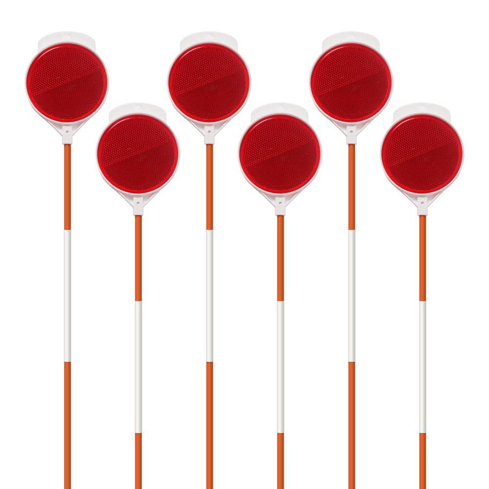 48 in. Reflective Driveway Markers 1/4 in. Dia Fiberglass Pole Double Sided Reflector for Driveway, Orange (6-Pack) - Hercitys