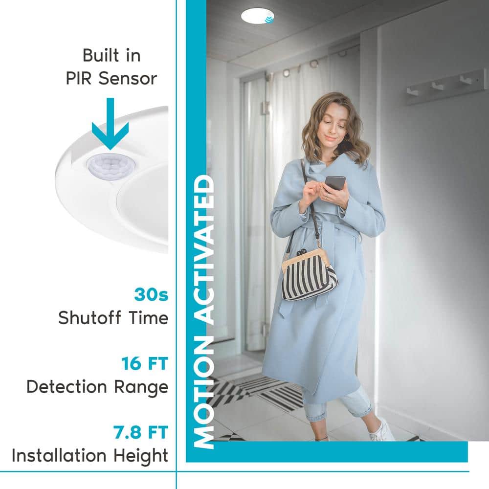 4 in Motion Sensor Ceiling Light 3 Color 3000K-5000K Selectable LED Flush Mount 10 Watt 600 Lumens - Hercitys