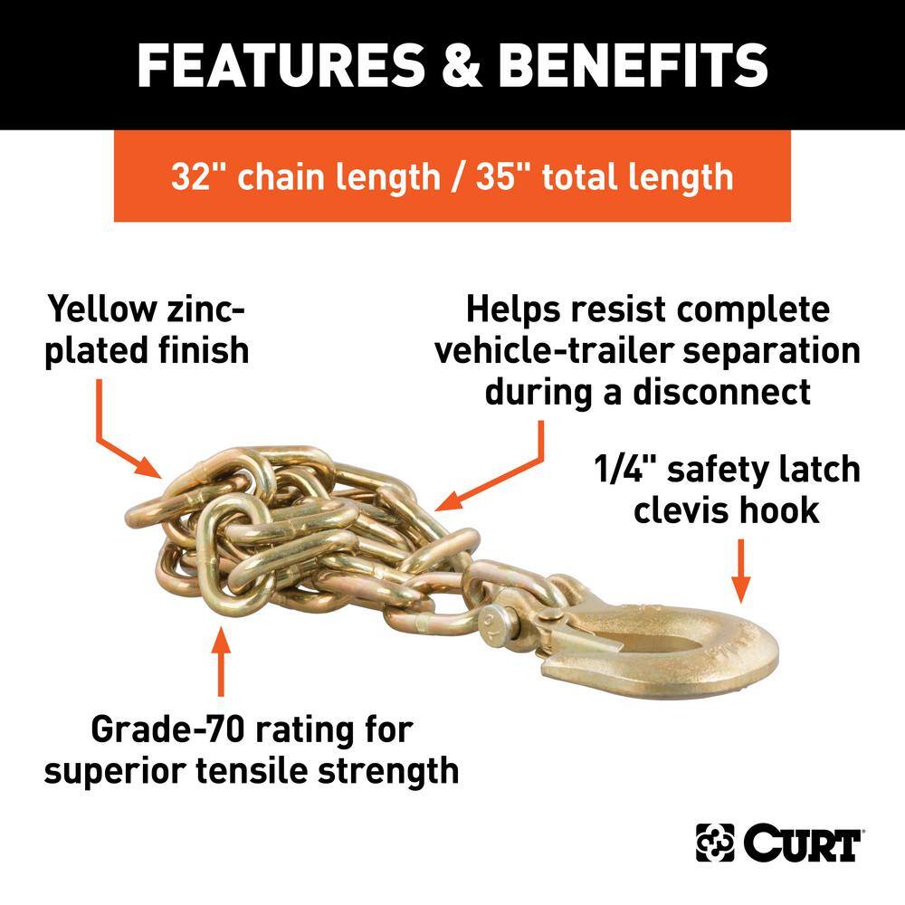 35″ Safety Chain with 1 Clevis Hook (12,600 lbs., Yellow Zinc) - Hercitys