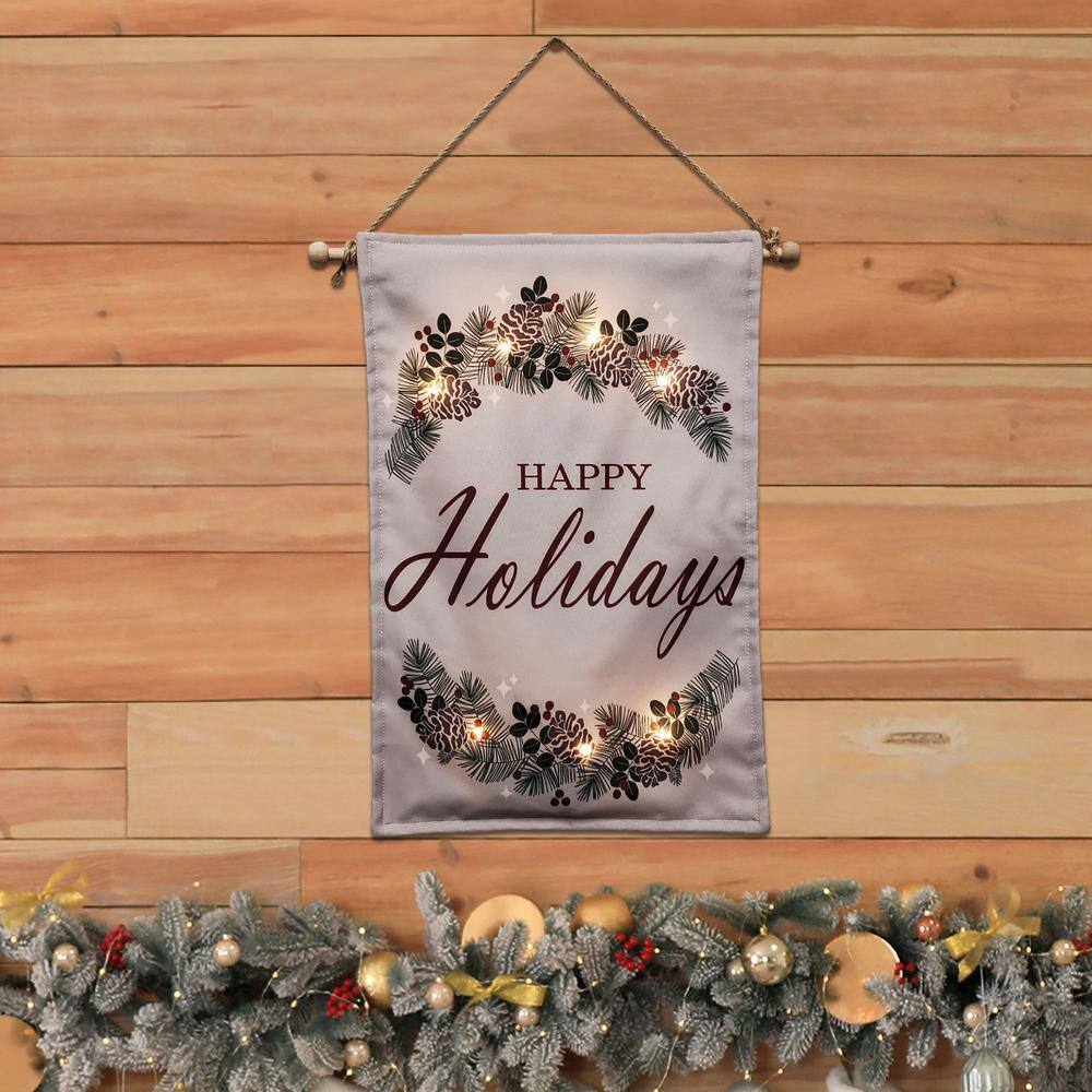 28 in. Battery Operated LED Lighted Wall Banner – Happy Holidays - Hercitys
