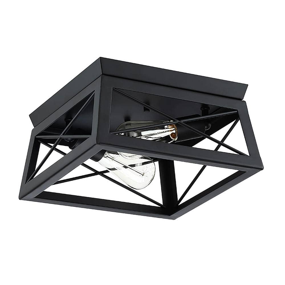 12 in. W. 2-Light Flush Mount with Matte Black - Hercitys