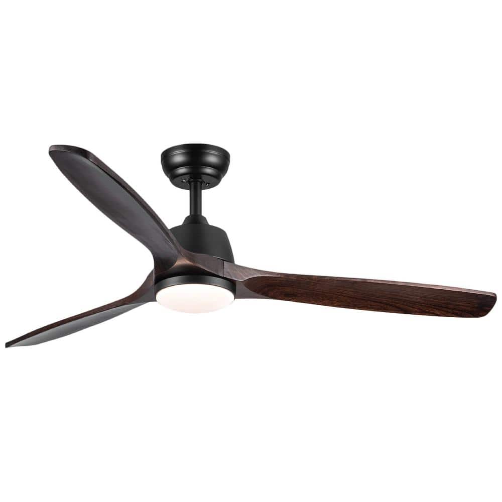 52 in. Integrated LED Indoor Black Brown Ceiling Fan Lighting with Remote - Hercitys