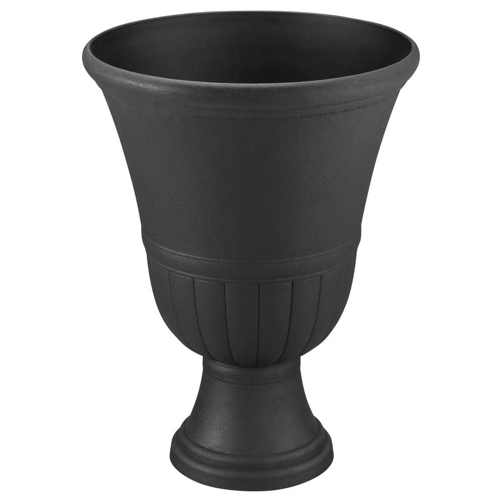 16 in. Nottingham Black Composite Urn Planter (16 in. D x 21 in. H) 2-Pack - Hercitys