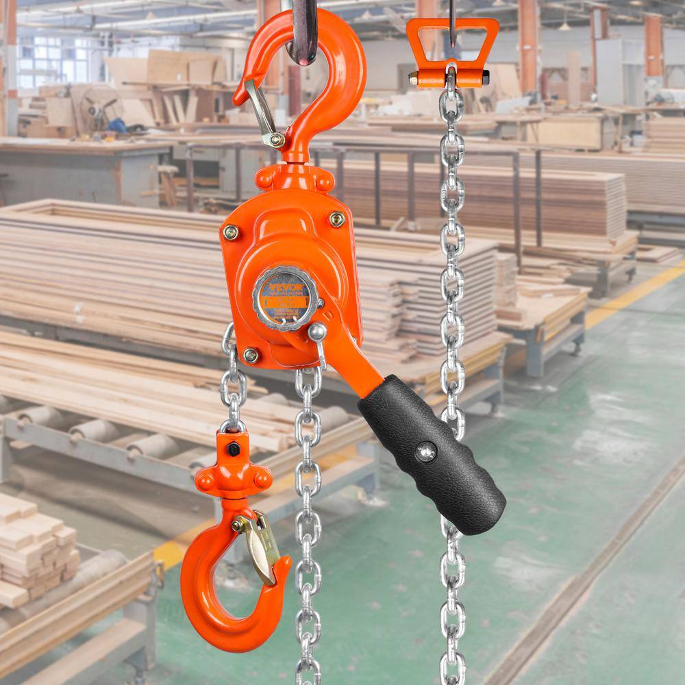 1/2 Ton Manual Lever Chain Hoist 5 ft. Long Chain Hoist with 360° Rotation Hook and Double-Pawl Brake - Hercitys