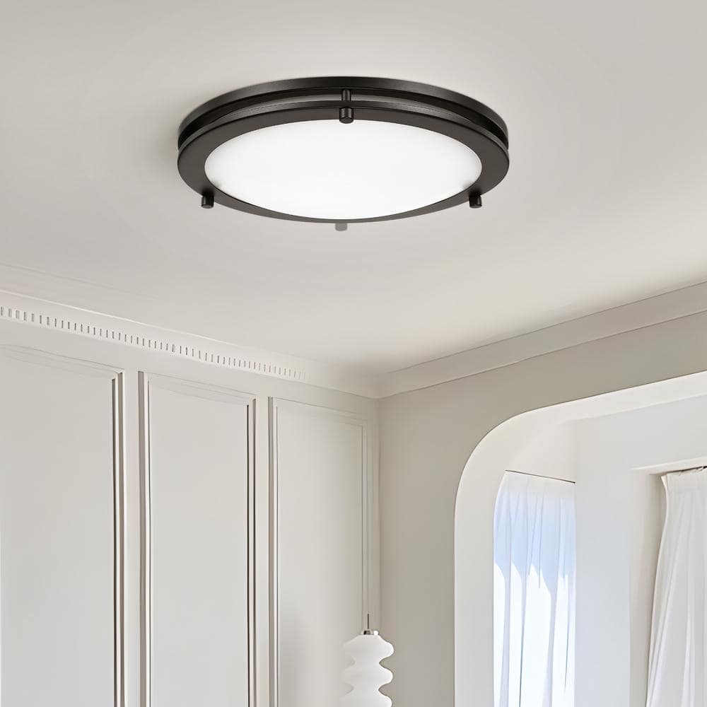 12 in. 15-Watt Oil Rubbed Bronze 5CCT Dimmable Integrated LED Flush Mount Ceiling Light with White Acrylic Shade 2-Pack - Hercitys