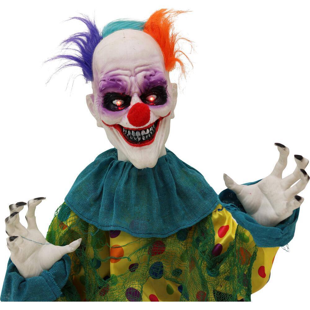 24 in. Battery Operated Animated Poseable Clown with LED Eyes Halloween Prop - Hercitys