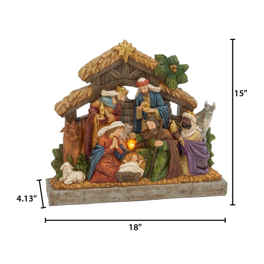 15.16 in. H B/O Christmas Lighted Resin Nativity Stable with Figurines - Hercitys