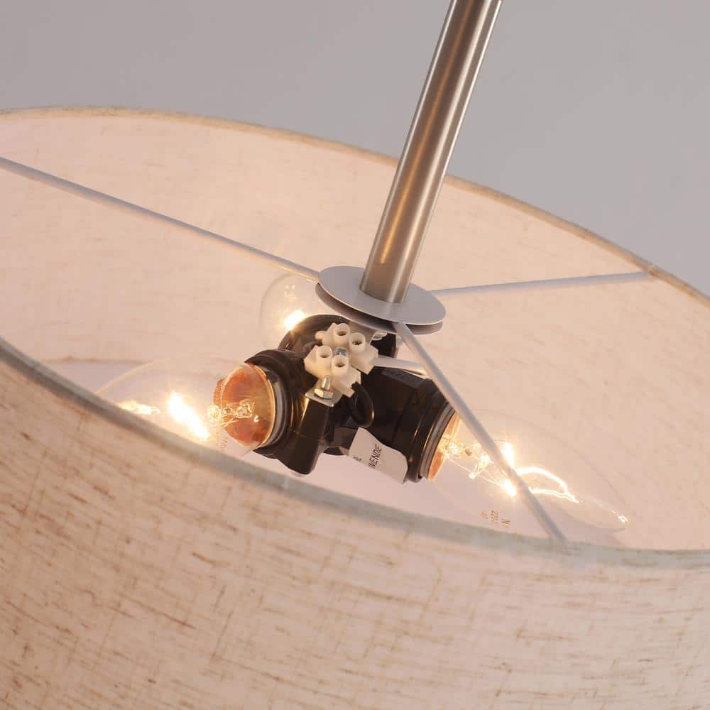 12.6 in. 3-Light Nickel Drum Linen Blend Semi Flush Mount Ceiling Light with White Fabric Shade and No Bulbs Included - Hercitys