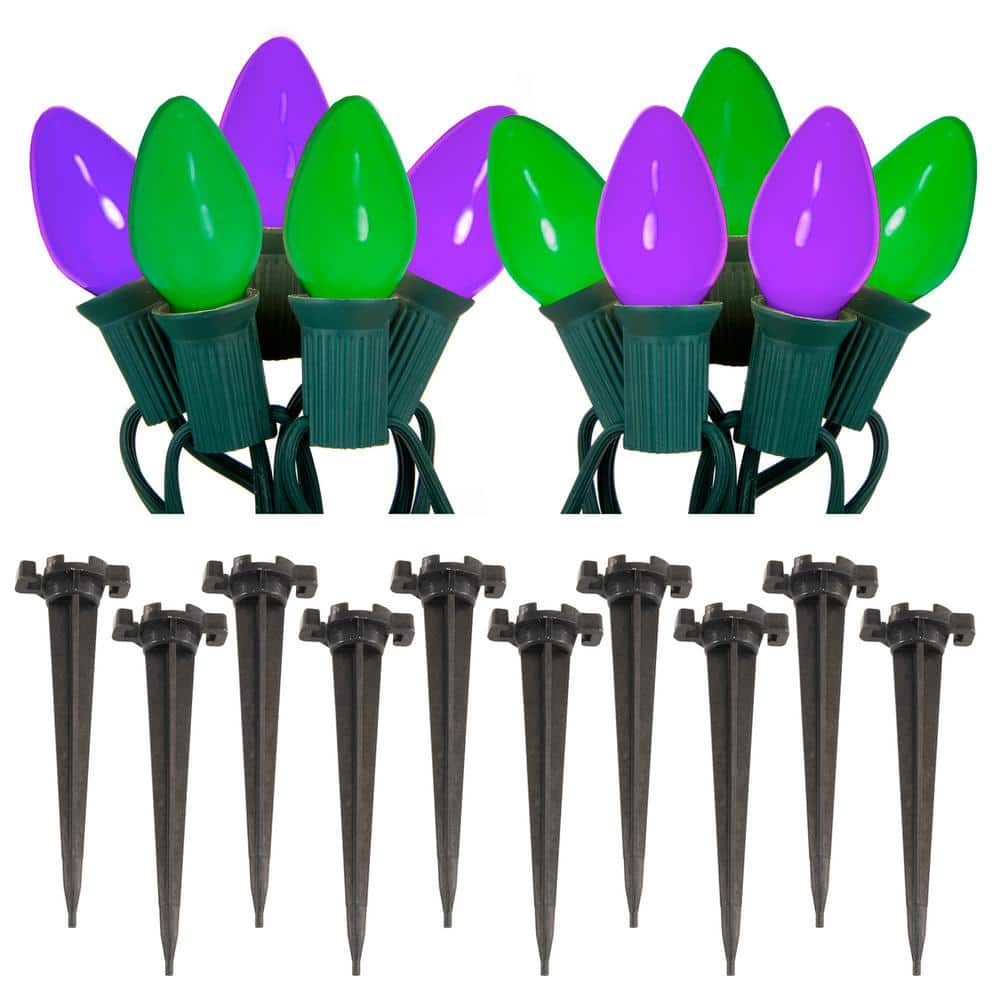 360 in. Electric LED Halloween Pathway Lights with Purple and Green Bulbs – 10 Bulbs - Hercitys