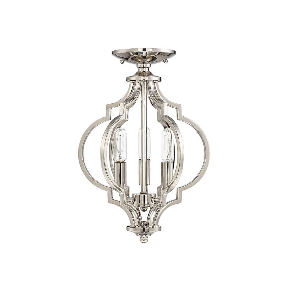 11 in. W x 16 in. H, 3-Light Ceiling Light in Polished Nickel Semi- Flush Mount - Hercitys