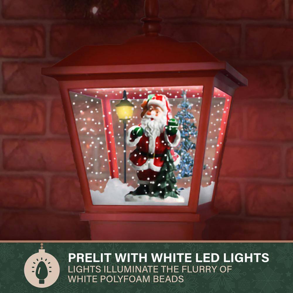 25 in. Musical Tabletop Lantern in Red Featuring Santa Scene and Snow Function - Hercitys