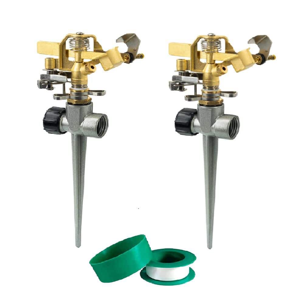 5800 sq. ft. Pulsating Sprinkler with Brass Head and Spike Base (2 Pack) - Hercitys