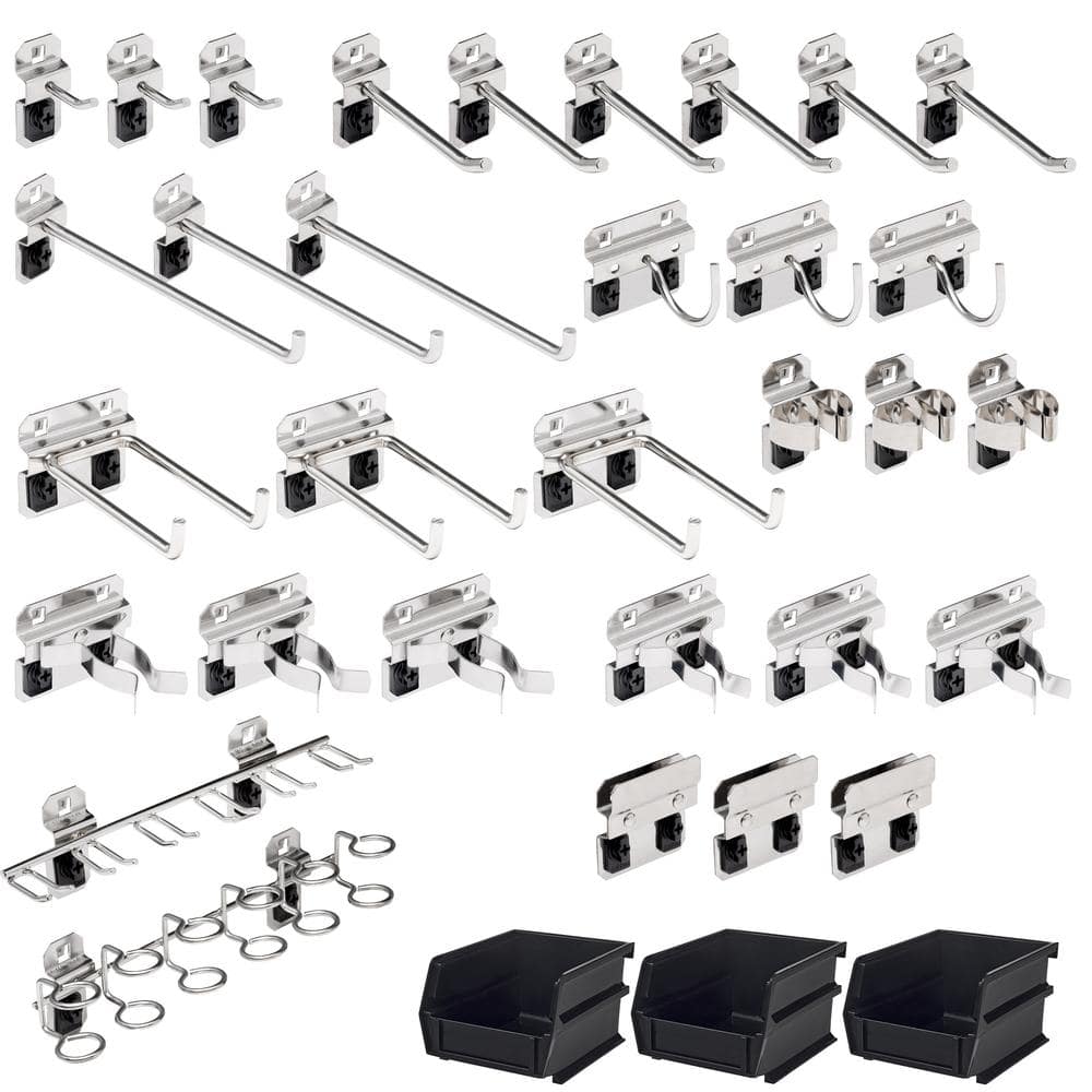 35 Pc Stainless Steel Hook & Bin Assortment for Stainless Steel LocBoard (32 Asst Hooks & 3 Bins) - Hercitys