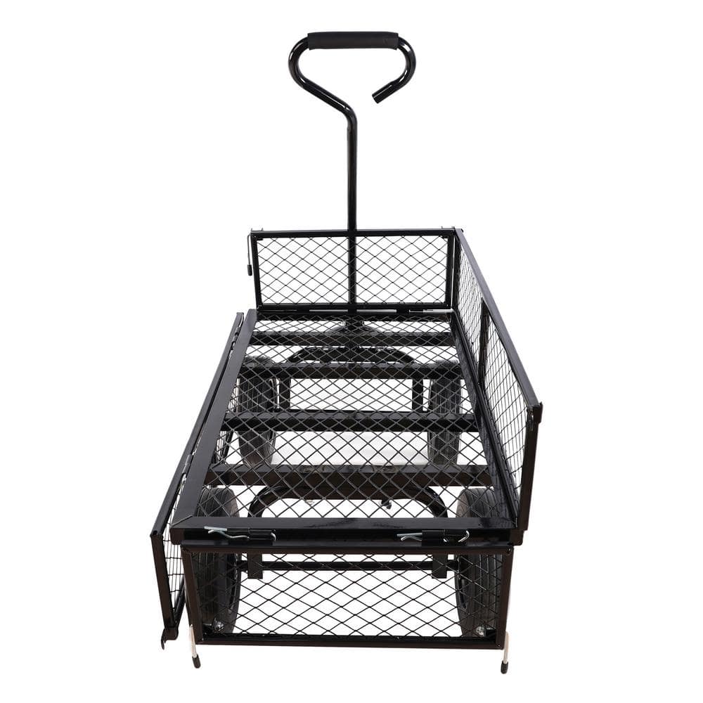 3.5 cu. ft. Black Metal Garden Cart with Removable Sides and Adjustable Handle - Hercitys