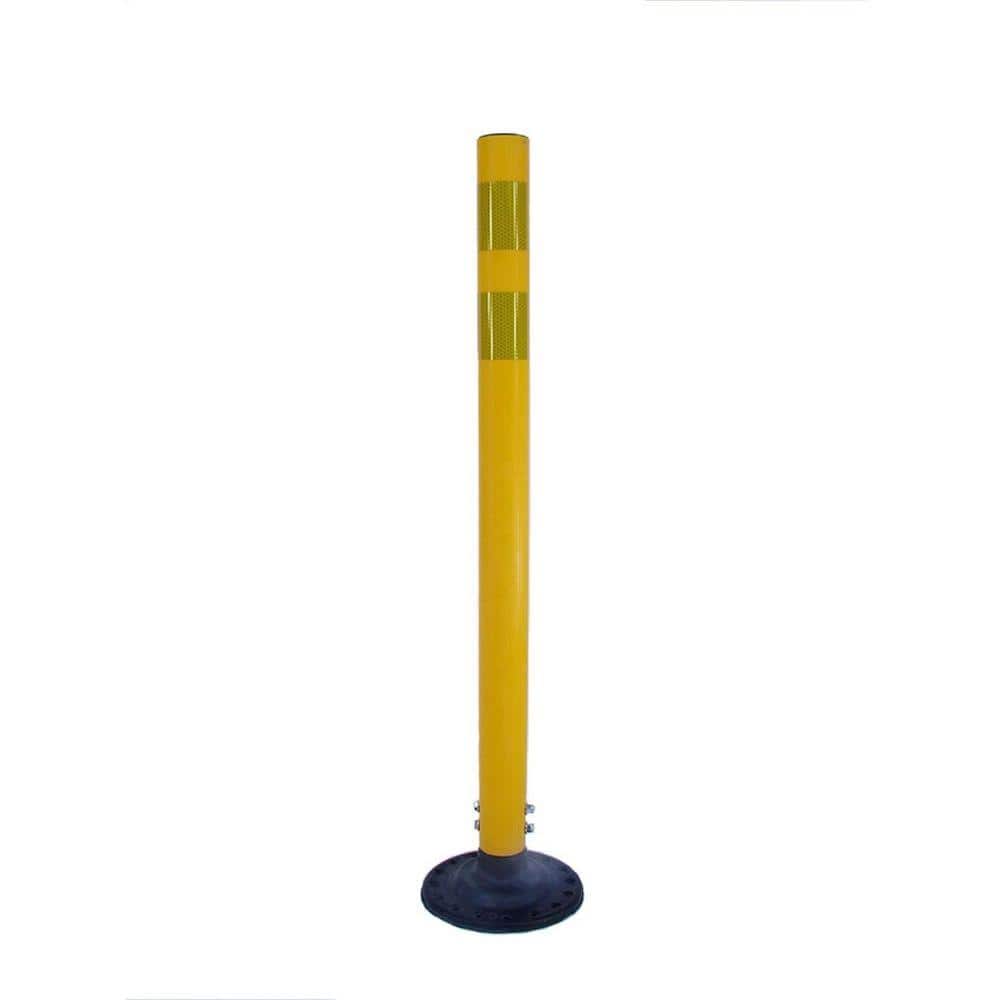36 in. Yellow Round Delineator Post and Base with High-Intensity Band - Hercitys