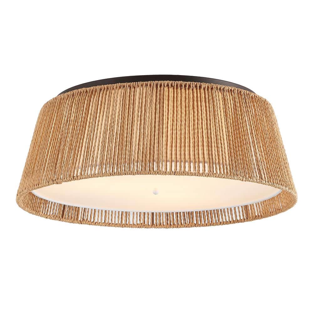 20 in. 3-Light Bronze Hand Woven Rope Flush Mount - Hercitys