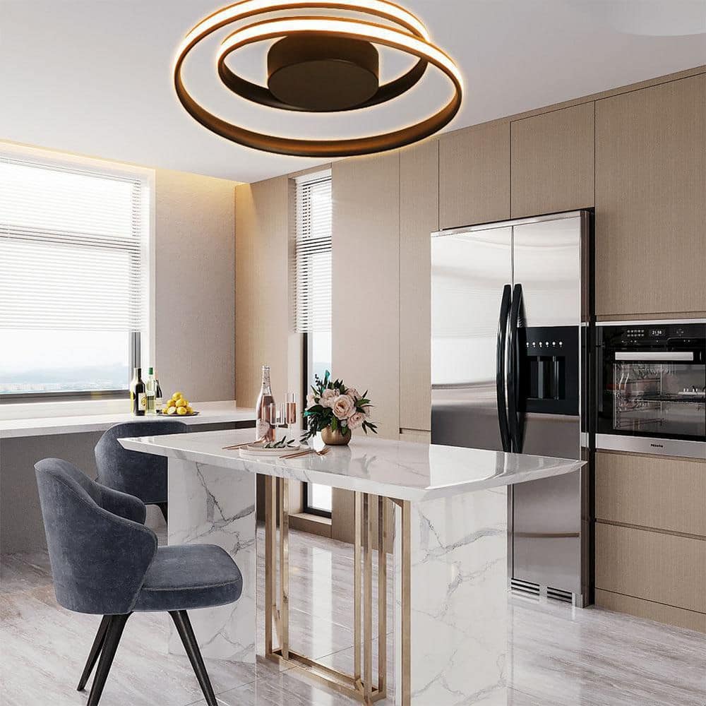 23.62 in. 1-Light Modern Creative Design Black Selectable LED Flush Mount Ceiling Light with Remote Control - Hercitys