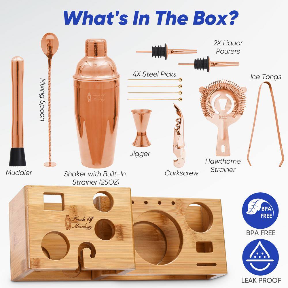 14-Piece Stainless Steel Bartender Kit-Bar Set 25 oz. Cocktail Shaker-Cocktail Kit Set-Bartending Kit (Rose Gold) - Hercitys