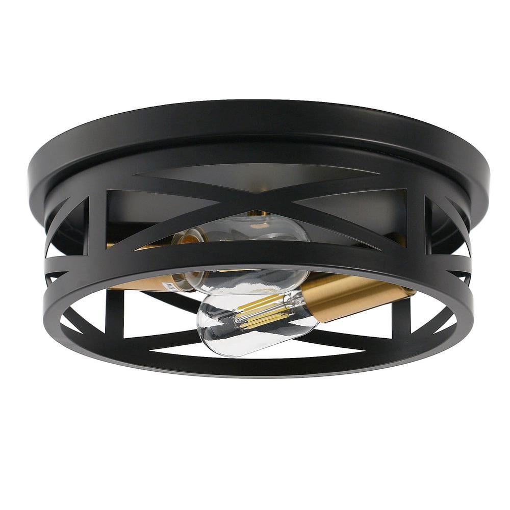 10.6 in. 2-Light Black Drum Metal Flush Mount Lighting with No Bulbs Included 2-Pack - Hercitys
