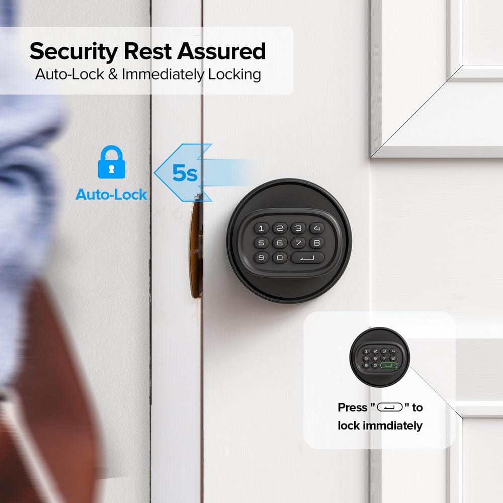 3 in 1 Keyless Smart Biometric Fingerprint Door Knob with Passcode Numeric Keypad and App Control in Black - Hercitys