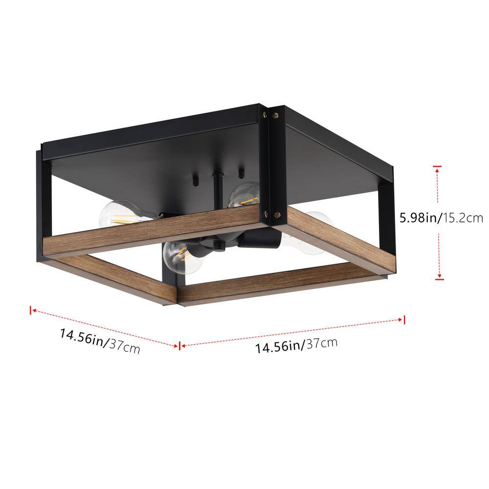 14.56 in. 4-Light Farmhouse Square Flush Mount Industrial Ceiling Light Fixtures - Hercitys