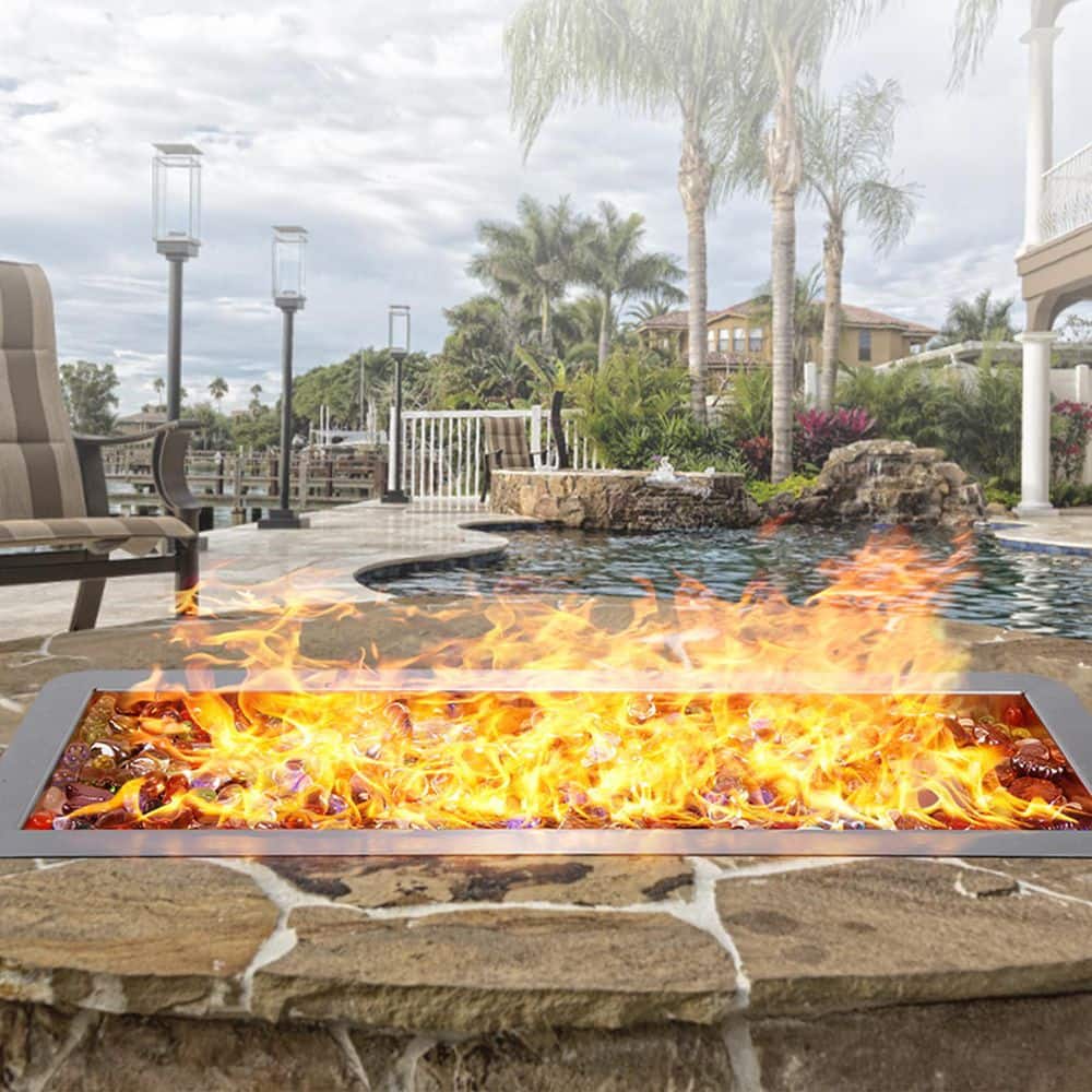 24 x 8 in Drop-in Fire Pit Pan, Rectangular Stainless Steel Fire Pit Burner Kit, Propane Gas Fire Pan 120,000 BTU - Hercitys