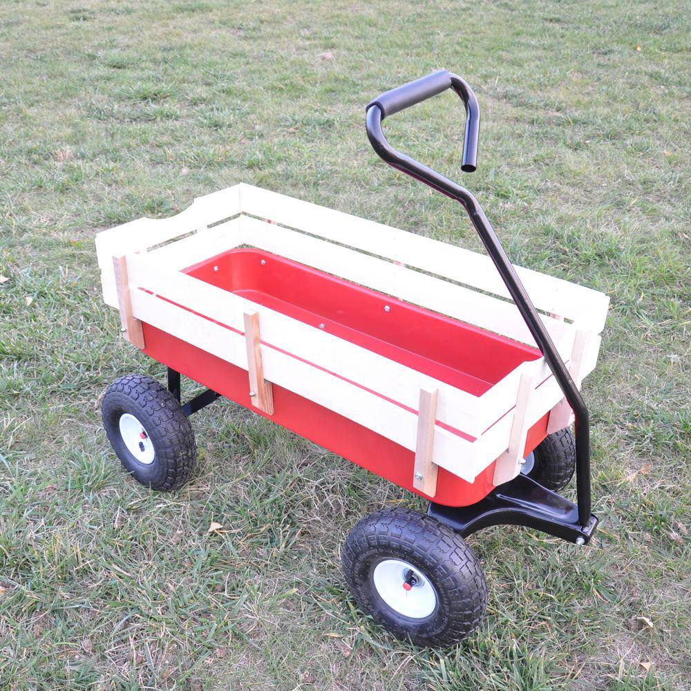3 cu. ft. Metal Garden Cart with Drink Holder, Adjustable Handles, Red - Hercitys