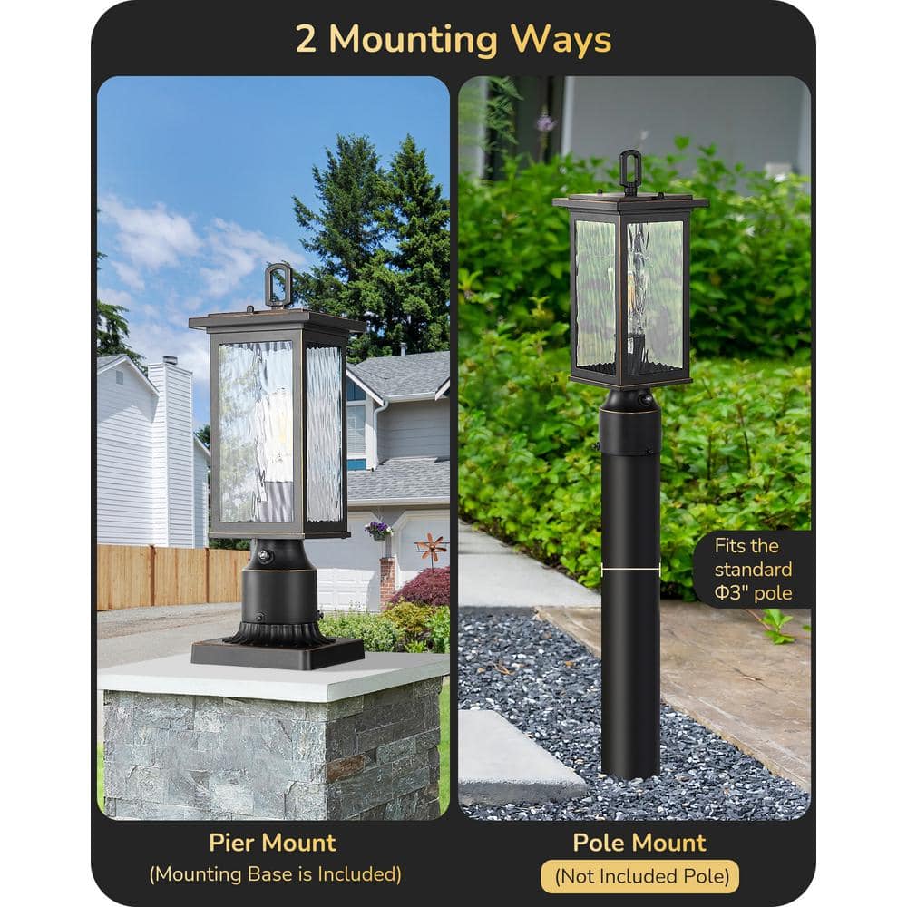 16.8 in. 1-Light Black Aluminum Dusk to Dawn Outdoor Waterproof Pier Mount Light, with No Bulbs Included - Hercitys