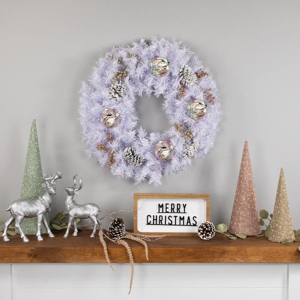 24 in. Unlit Spruce Artificial Christmas Wreath, Icy White - Hercitys