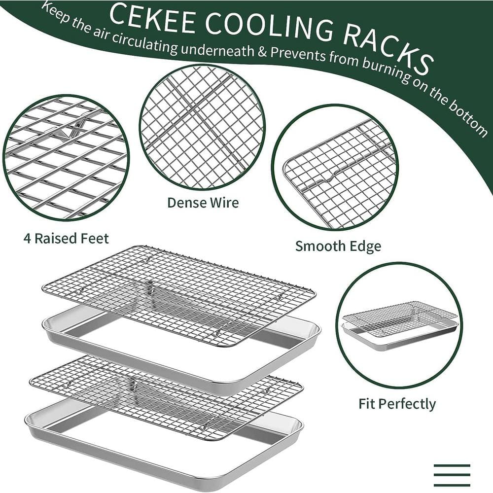 2-Piece Stainless Steel Quarter Sheet Pan with Cooling Rack Set [2 Baking Sheets & Racks] Rust,Warp Resistant & Nonstick - Hercitys