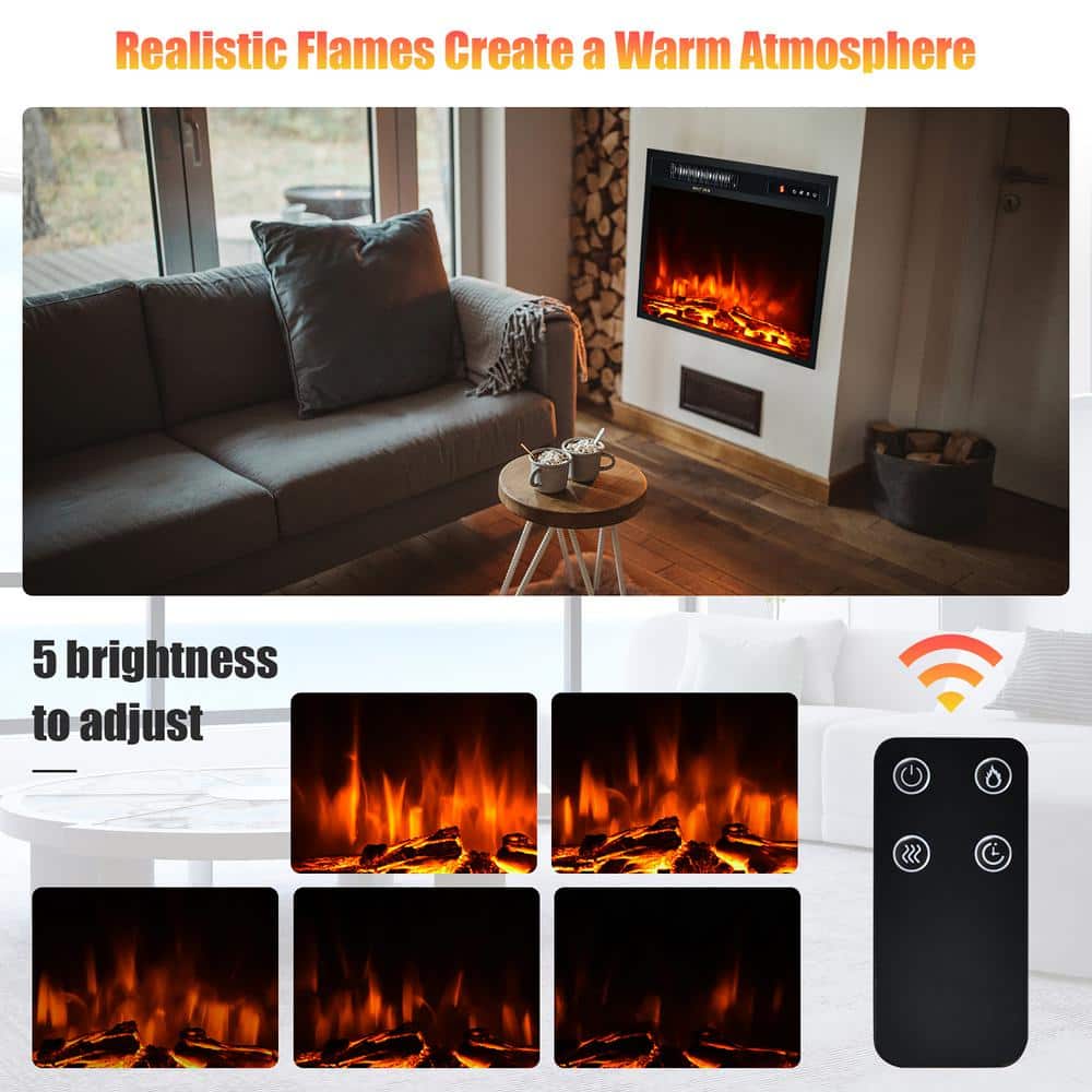 20 in. 1500-Watt Freestanding and Recessed Heater Electric Fireplace Log Flame Remote in Black - Hercitys