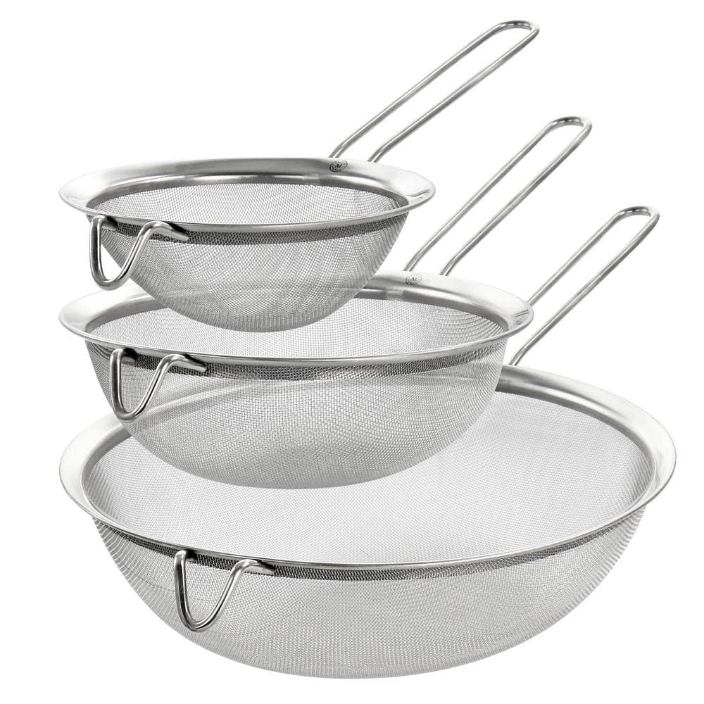 3-Piece Stainless Steel Frying Strainer Set in Silver - Hercitys