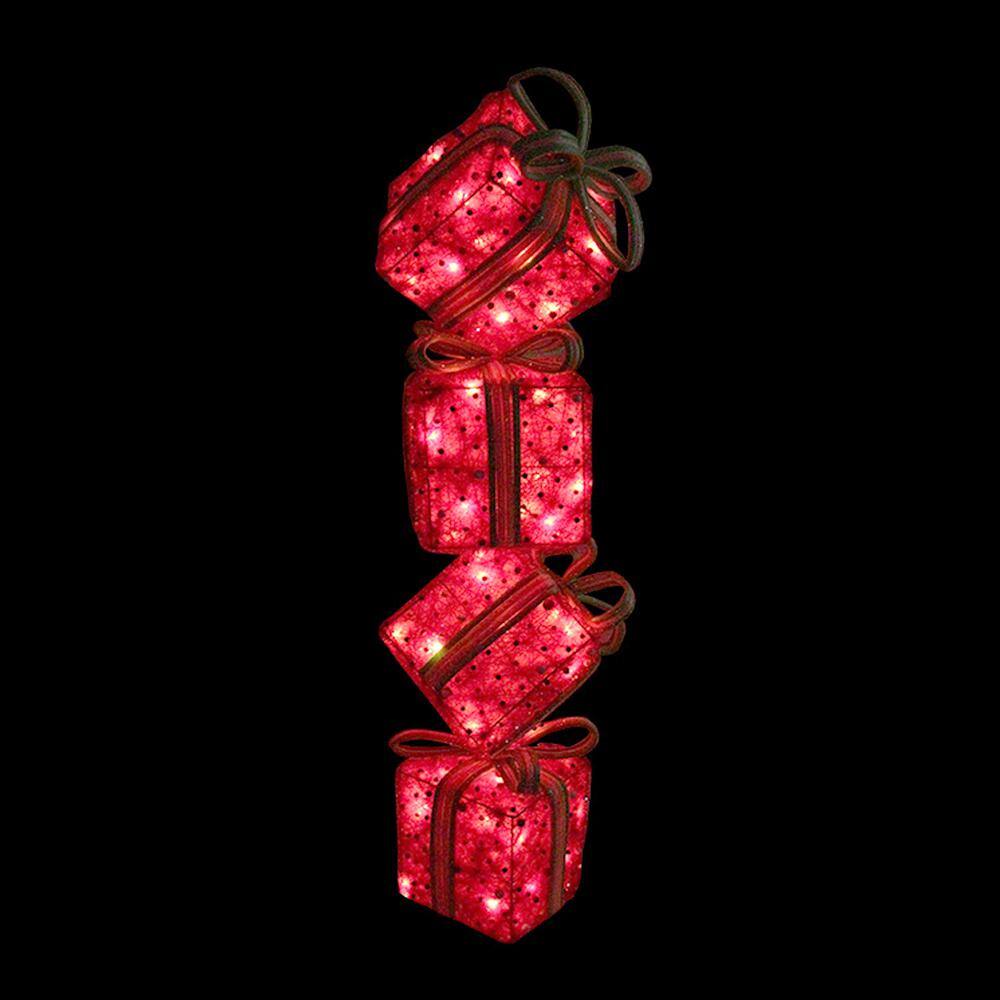 34 in. Red and Green Lighted Candy Stacked Gift Boxes Tower Outdoor Christmas Decoration - Hercitys