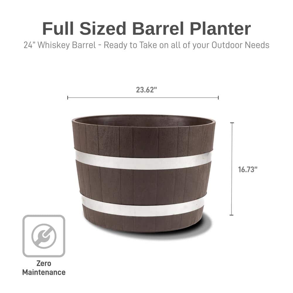 23.6 in. Dia x 17 in. H Brown Round Polyethylene Better Barrel Planter - Hercitys