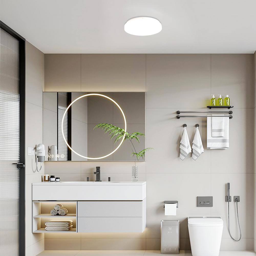 10 in. White Round Low Profile Dimmable LED Flush Mount with Plastic Shade Ceiling Light – 4000K Cool White - Hercitys