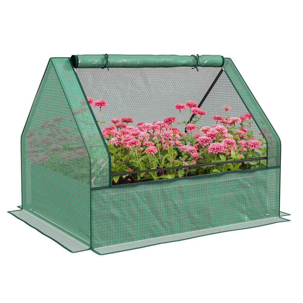 49.25 in. L x 37.5 in.  W x 36.25 in. H PE, Steel Green and Silver Mini Greenhouse with Planter Box - Hercitys