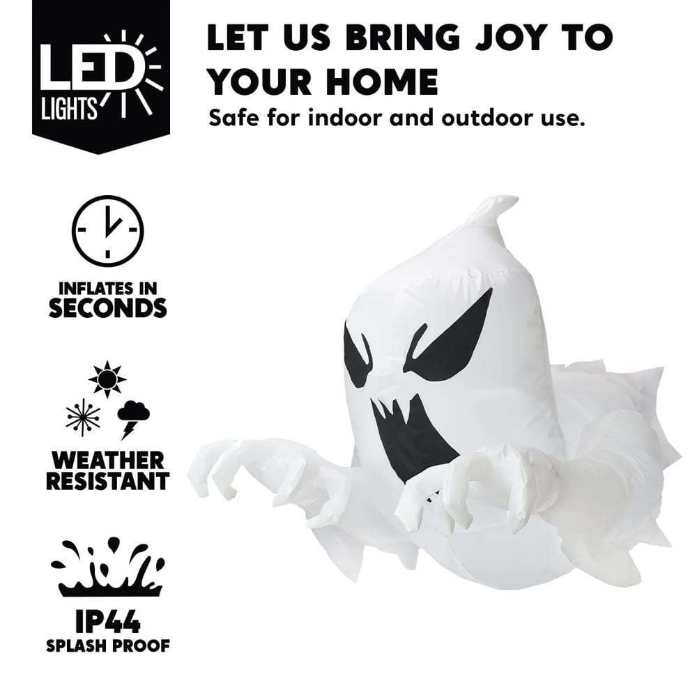 4.5 ft. White Halloween Inflatable Scary Flying Ghost Made of Polyester - Hercitys