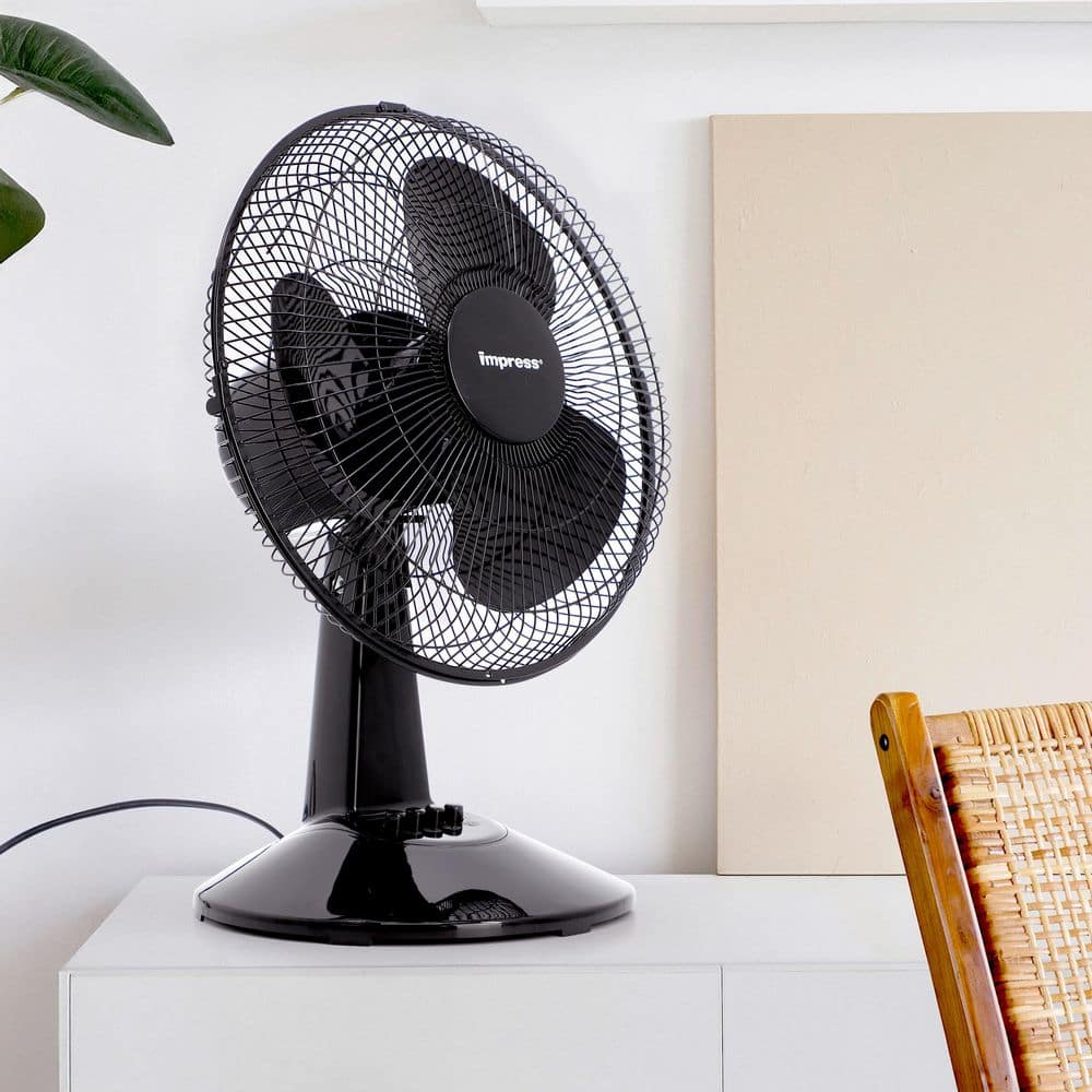 12 in. 3-Speed Oscillating Table Fan in Black - Hercitys