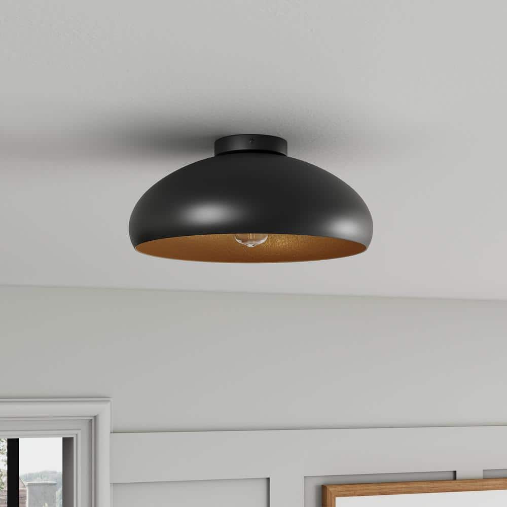 15.57 in. 1-Light Black Farmhouse Semi-Flush Mount Industrial Close to Ceiling Lighting - Hercitys
