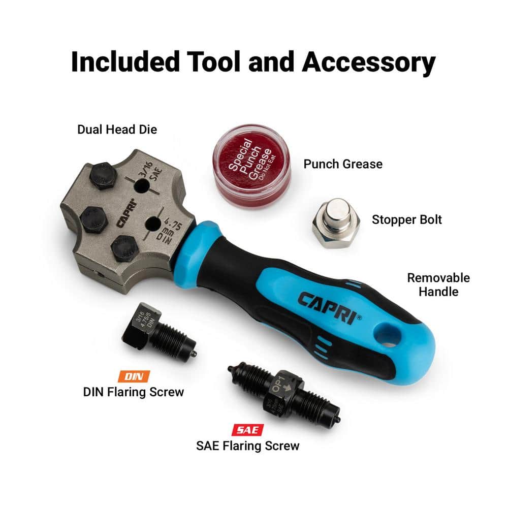 3/16 in. Dual Head Flaring Tool, 4.75 mm ISO/DIN Bubble Flare and 3/16 in. SAE Double Flare - Hercitys