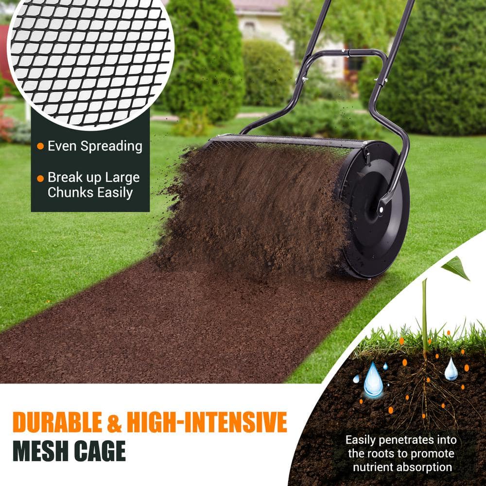 24 in. Black Peat Moss Spreader with Upgrade Side Latches and U-Shape Handle - Hercitys