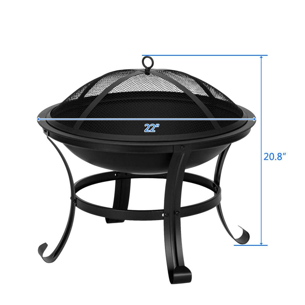 22 in.W Round Metal Wood Burning Fire Pit with Poker - Hercitys