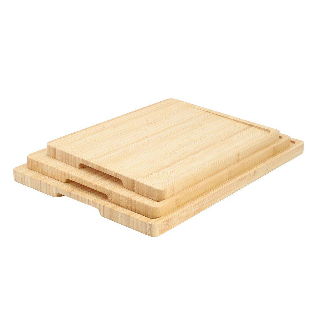 3-Piece Bamboo Cutting, Prep and Serving Boards with Slanted Juice Groove - Hercitys
