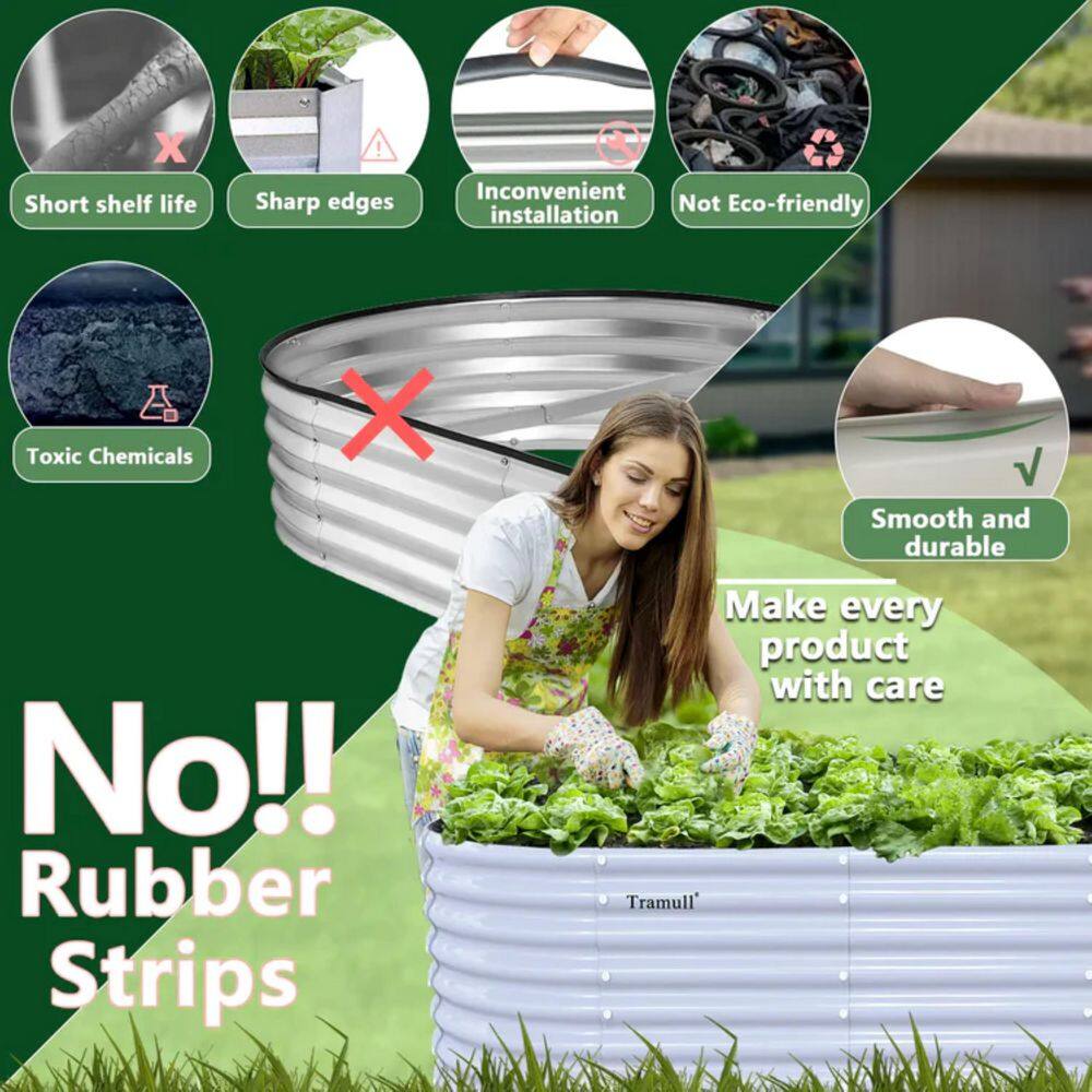 4 x 2 x 1 ft. Light Grey Oval Metal Raised Garden Bed (2-Pack) - Hercitys