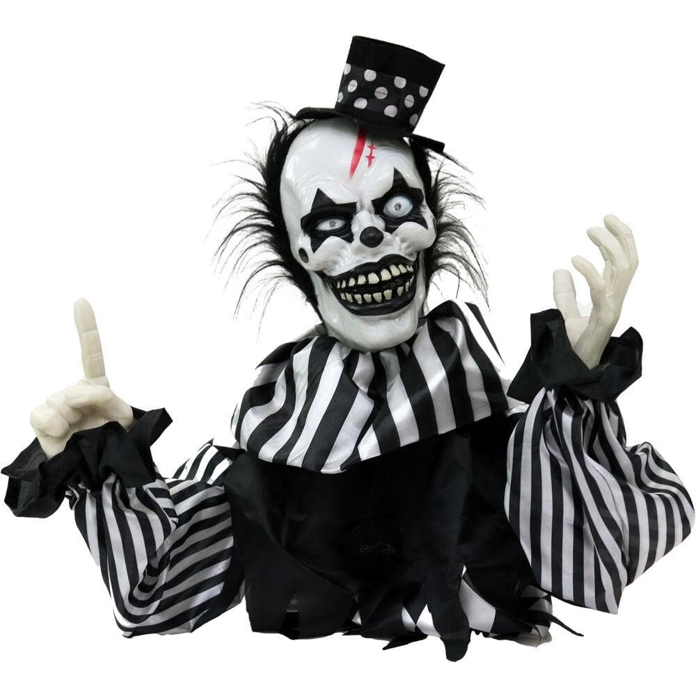 20 in. Battery Operated Poseable Groundbreaker Clown with Red LED Eyes Halloween Prop - Hercitys