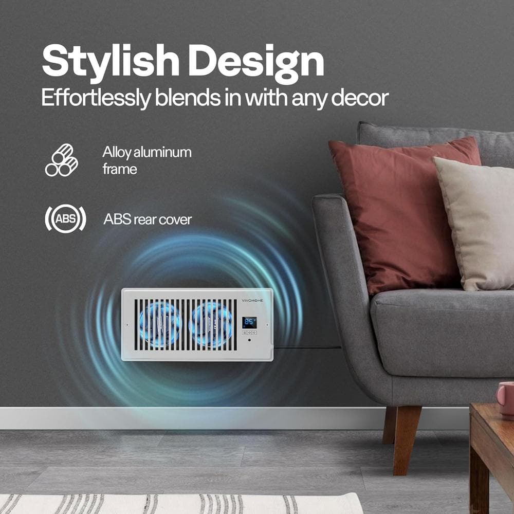 4 in. x 10 in. 120 CFM Wall Mounted Quiet Smart Register Booster Fan with Thermostat Control in White - Hercitys