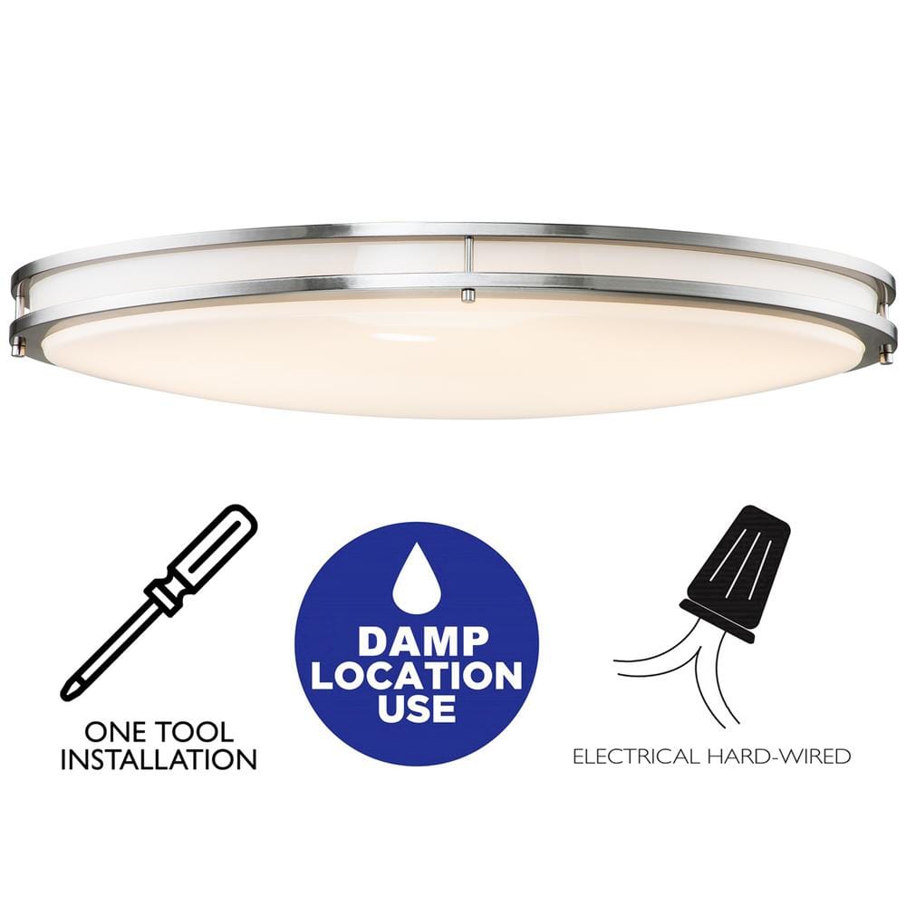 32.5 in. Brushed Nickel Oval 35-Watt Dimmable LED Flush Mount with Opal Acrylic Shades - Hercitys