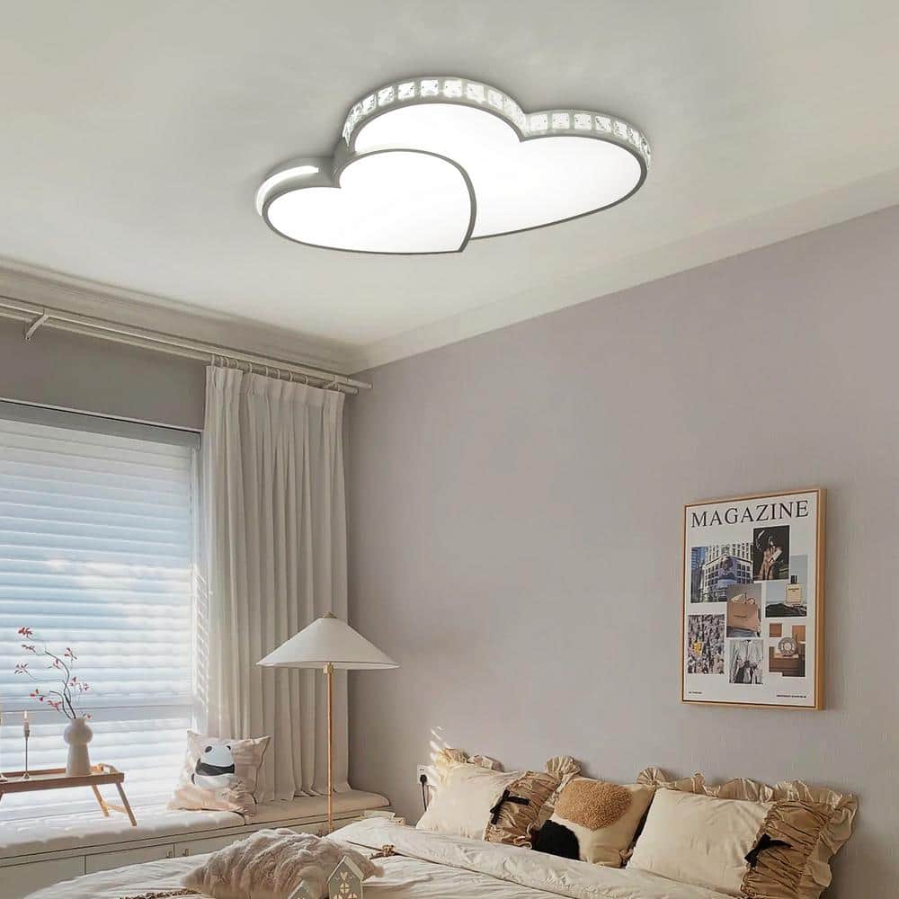 20 in. 1-Light White Integrated LED Flush Mount Heart Shape Design Ceiling Light - Hercitys