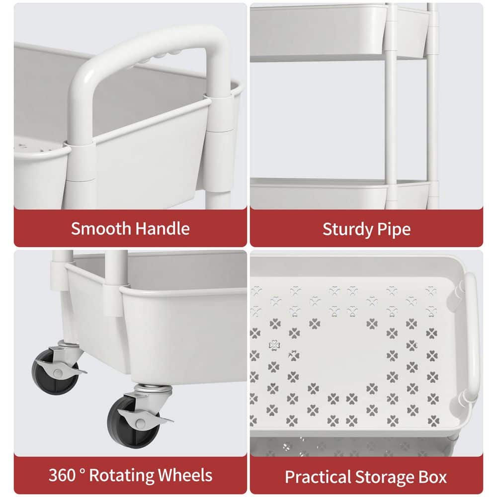 4-Tier Plastic -Wheeled Storage Utility Cart in White - Hercitys
